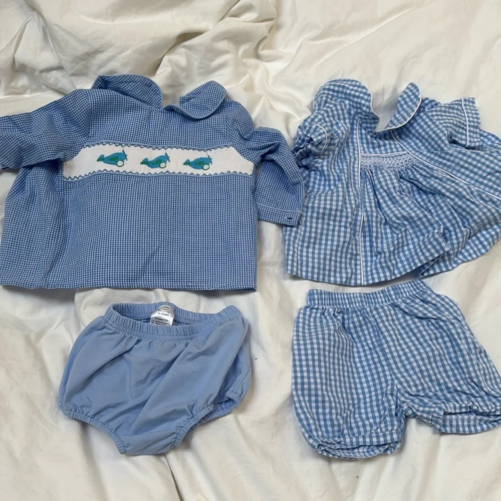 2 12 month adorable bright blue sets for baby boys